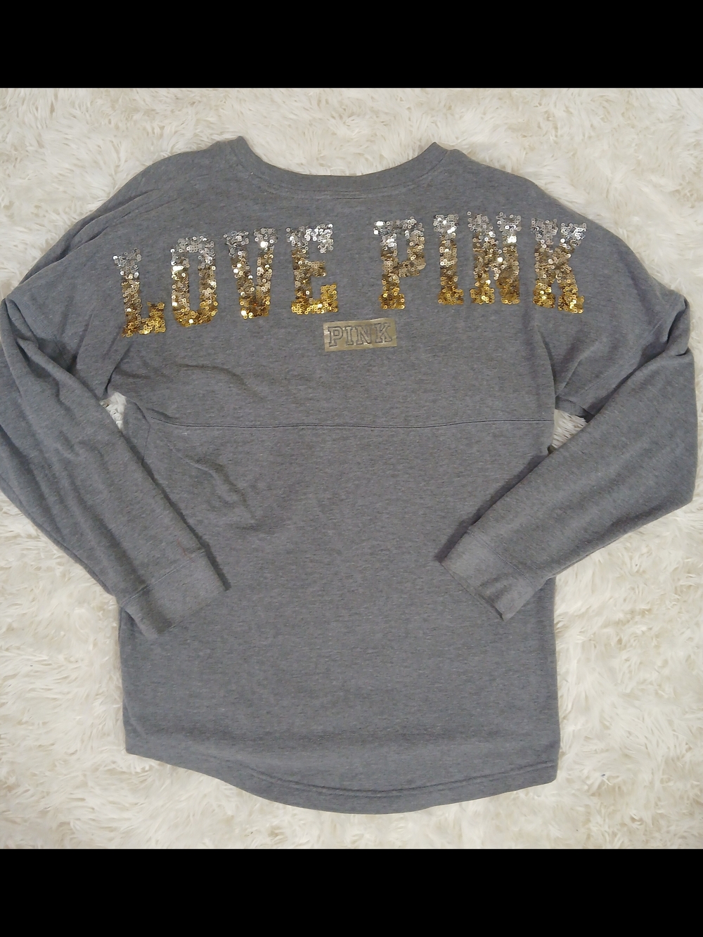 PINK Victoria's Secret Gray Long Sleeve Sequin "LOVE PINK" Tee